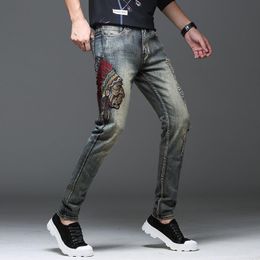 New Mens Designer Bike Jeans Fashion Casual Slim Pants Long Embroidery Zipper Luxury Jeans Free Shipping