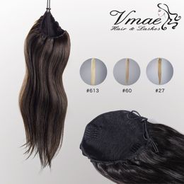 VMAE Straight Natural 613 Brown Double Drawn 120g 14 to 26 inch horsetail tight hole Clip In Drawstring Ponytail Human Virgin Hair Extension