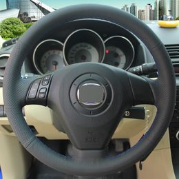 Black Leather Hand-stitched Car Steering Wheel Cover for Old Mazda 3 Mazda 5 Mazda 6 2003-2009 Pentium B70
