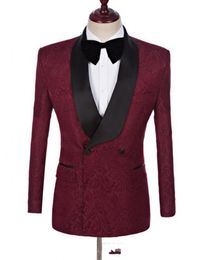 Paisley Groom Tuxedos Burgundy Men Wedding Tuxedos Double-Breasted Popular Jacket Blazer Men Dinner/Darty Suit Customize(Jacket+Pants+Tie)53