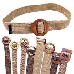 2019 Summer Trendy Women Crochet Vintage Belt Wood Buckle Retro Linen Knitting Belt Summer Dress Belt