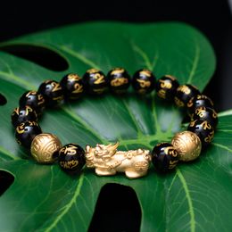 Gold Colour Brave Troops Stone Beads Bangles Bracelet 6 Words Chinese Lucky Enegry God Beast Pixiu Bracelet Dropship Jewellery Gift