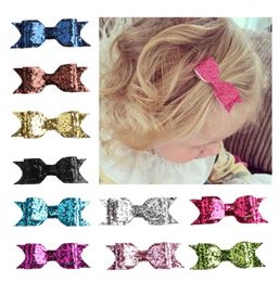 Cute Mini Little Girls Hair Bows Clips Double Layer Glitter Kids Hairpins Sequins Princess Headdress Accessories 16 Colours choose