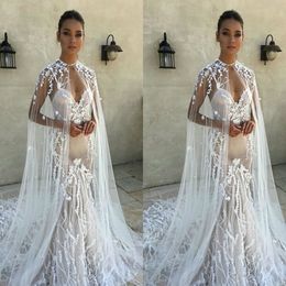 Vintage 2019 Wedding Wrap White Ivory Bridal Shawl Customised Jewel Neck Sleeveless Lace Plus Size Wedding Cape