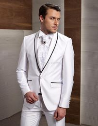 Wedding Coat Pants Design Groomsmen Shawl Lapel Groom Tuxedos White Men Suits Wedding/Prom Best Man Blazer ( Jacket+Pants+Tie ) Custom