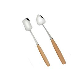 Wooden Handle Spoons Heart Square Shape Spoon Dessert Ice Cream Spoon Coffee Tea Mixing Tableware ZC0932