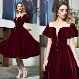 Burgundy Prom Dresses Long 2020 Velvet Fabric Evening Dresses Guest Dresses Vestidos De Fiesta De Noche In Stock cps1464