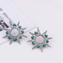 Wholesale- fashion luxury designer exaggerated diamond green crystal cute sun geometric stud earrings for women girls