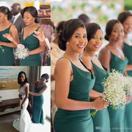 Dark Green African Mermaid Bridesmaid Dresses 2020 V Neck Spaghetti Straps Floor Length Plus Size Maid Of Honour Dress Prom Gowns