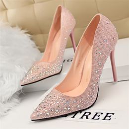 Hot Sale- shoes crystal shoes rhinestone wedding dress sexy high heels ladies pumps pink black Grey nlue golden tacones