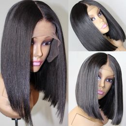 Fast delivery 13x6 Bob Wigs Short blunt cut Wigs For Black Women 150% Density Malaysian Straight Lace Front Wigs