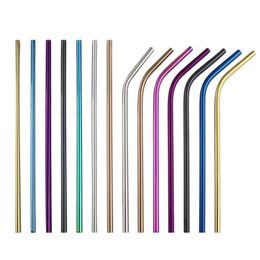 Wholesale 200Pcs Reusable Drinking Straw Black Silver Rose Gold 8.5" 6mm Straws Straight Bent Straws High Quality 304 Stainless Steel Straw