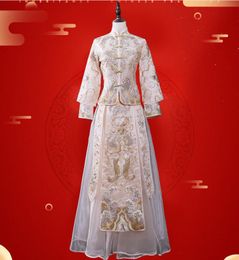 Champagne Light Cheongsam Wedding Gown Summer Slim Bride Outdoor Traditional Chinese Style Wedding Dress Su Embroidery clothing