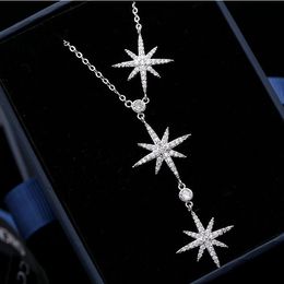 LZX New 3pcs Star Design Choker Necklace White Gold Color Cubic Zirconia Crystal Adjustable Necklaces Pendants For Women Jewelry