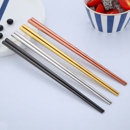 Glossy Titanium Plated Gold Chopsticks Colorful Stainless Steel Chopsticks High Quality Gold Silver Rainbow Square Chopsticks DBC BH3092