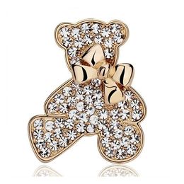 High Quality Bear Brooch Factory Direct Wedding Bridal Brooch Pin Exquisite Shinning Rhinestone Animal Teddy Bear Bowtie Brooch