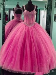 2020 New Cheap Spaghetti Straps Bling Sequins Ball Gown Quinceanera Dresses Beaded Party Prom Formal Gown Vestidos De 15 Anos QC1481