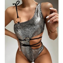 Sexy One Piece Bikini Women Ladies Snakeskin Print Swimwear Push-Up Bandage Swimsuit Bathing Suit Biquini Maillots De Bain