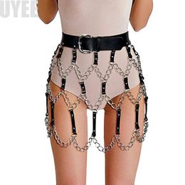 UYEE 2018 New Sexy Pub Female Leather Skirt Belts Punk Gothic Rock Harness Waist With Chain Body Bondage Hollow Belt LD-014