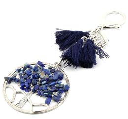 Best Selling Natural Gravel Life Tree Tassel Keychains Pendant Key Ring Jewelry For Party Gift Free ship