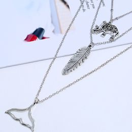Wholesale-New Europeans and Americans Trim Elephant Leaf Fishtail Hanging Lady's Multilayer Necklace