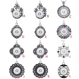 Fashion Silver Metal Snap Button Pendant Necklace Rhinestone Retro Pendant DIY 18mm Ginger Snap Buttons Necklace Jewelry