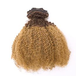 balayage extensões de cabelo clipe Desconto Ombre Remy grampo na Afro Kinky Curly DIVA balayage extensões do cabelo de dois tons T # 1B / 27 Ombre Morango loura 7pcs 100g cabeça cheia
