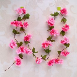 220cm Artificial Cherry Blossoms Flower Vines party supplies Garland Silk Fake Cherry Flower Rattan Wedding home Decor