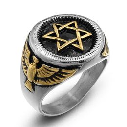 Fashion Stainless Steel Freemason Masonic Star Of David Ring Scottish Rite Rings Jewelry With Eagle Wings Up For Men Women