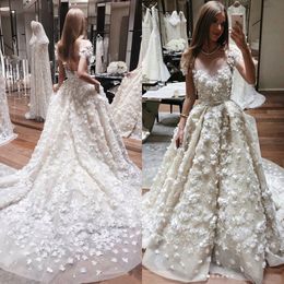 d Floral Appliqued Berta Lace Wedding Dresses Beads Sweep Train Beach A Line Bridal Gowns Bride Boho Vestidos De Novia pplique Weing Beas Brial Brie Vestios