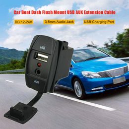 Freeshipping 12-24V Car Boat Dash Flush Mount USB 3.5mm AUX Extension Cable Mounting Panel