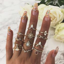 -12 PZ / Set Vintage Gold Crystal Opal Corona Star Anelli Set per Donne Girl Boho Geometry Anello New Fashion Bohemian Wedding Jewelry