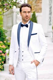 Brand New White Groom Tuxedos Black Shawl Lapel Groomsmen Mens Wedding Dress Popular Man Jacket Blazer 3 Piece Suit(Jacket+Pants+Vest+Tie)88