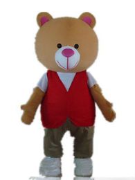 2019 High quality hot a bear mascot costume with a white shirt and red vest for adult to wear