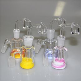 New 3.2 Inch Glass Ash Catcher hookah Silicone Container Reclaimer with 14mm 18mm Thick Pyrex Ashcatcher Bong Water Pipes for Smoking