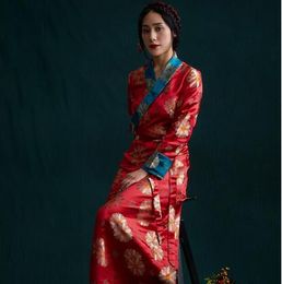 South Asia Nepal Tibet Himalayan Areas Travel costume Woman lady girl clothing oriental Chinese moden Long Robe tibetan dress