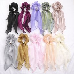 Ins Ribbon Silk Scrunchies Headbands Metal Ring Shiny Scrunchie Elastic Hair Bands Girls Satin Hair Ties Women Hair Accessories