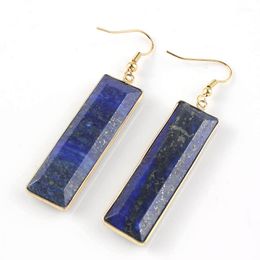 asian chandelier UK - 10 Pairs Gold Plated Long Rectangle Shape Lapis Lazuli Dangle Earrings for Women White Howlite Stone Jewelry