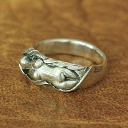 Wholesale-925 Sterling Silver Sexy Naked Angel Ring Charms Biker Punk Ring TA162 US Size 7 to 15
