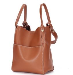 Designer crossbody bags 2019 new women handbags double handles soft smooth leather bucket inner with zipper pockets