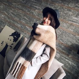 Wholesale-shawl female autumn and winter new warm thick tassel cashmere scarf Colour matching student travel cape