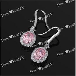 Wholesale-high-grade silver needle hypoallergenic fashion temperament sweet pink oval flower ladies earrings