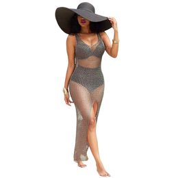 Women Sexy Casual Dresses Sleeveless Swimsuit Cover Ups Sheer Crochet Beach Bikini See Through Cover Ups