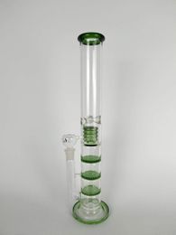 18 mm connection, green three layers of cellular sheet pan device glass pipe, 47 cm high, the glass tube 5 cm in diameter, 5 mm thick
