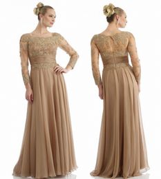 Custom Made New Design Fashion Mother Of The Bride Dresses Chiffon Crew Long Sleeve Floor Length Evening Dress