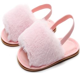 HONGTEYA Girls Sandals Soft Soled Faux Fur Infant Toddler Summer Baby Moccasins Shoes Slippers DHL Shipping