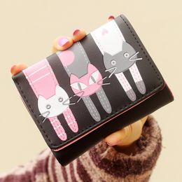 Womens Cute Cat Wallet Coin Purse Trifold Mini Wallets Clutch Bag PU Leather Credit Card Holder Small Purses Promotion !!!