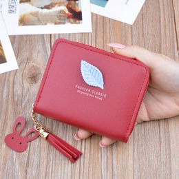 womens short wallet korean zipper 6 Colour pu coin purse female student mini cute cartoon tassel wallet