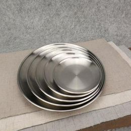 14cm 17cm 20cm 23cm 26cm Kroean Style Stainless Steel Dinnerware Dinner Dish Flat Plate Tableware Canteen Severing Tray