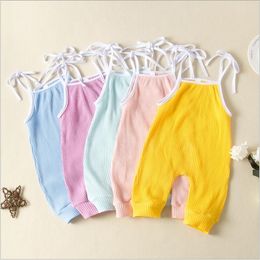 Kids Designer Clothes Girls Rompers Baby Solid Sling Jumpsuits Lace-up Summer Bodysuits Pants Casual Boutique Playsuits Climb Clothes B7580